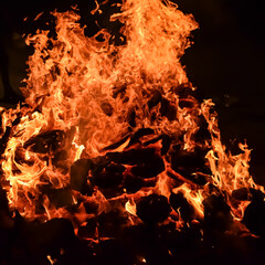 Fire flames on black background, Blaze fire flame texture background, Beautifully, the fire is...