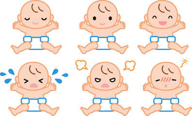 いろいろな症状の赤ちゃんのシンプルなイラストセット