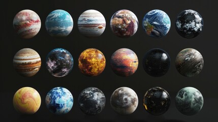 Planet set collection. Isolated on black background Generative ai