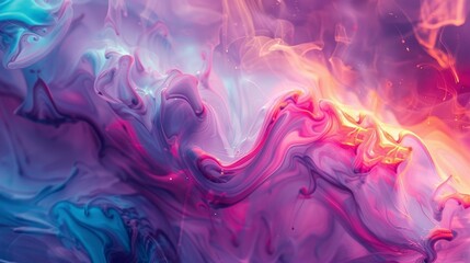 Beautiful abstraction of liquid paints in slow blending flow mixing together gently - generative ai - obrazy, fototapety, plakaty