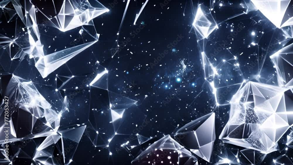 Poster wireframe mesh polygons in space, digital 3d abstract concept