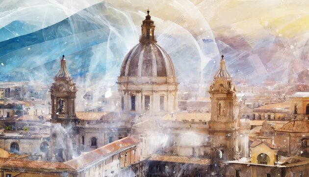 Generated image of city architecture double exposure