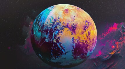 Pluto seen through a neon lens - obrazy, fototapety, plakaty