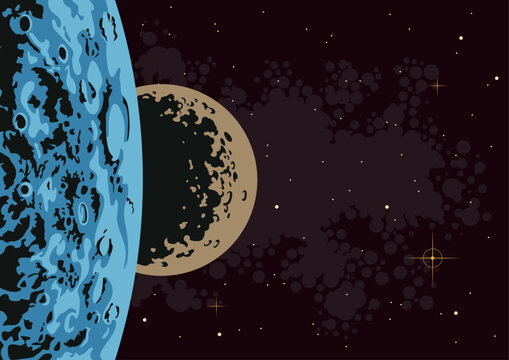 Planet Orbit Space Illustration. Planets, Moon, Asteroid, Stars Vector Art