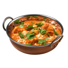 Indian butter chicken curry in balti dish