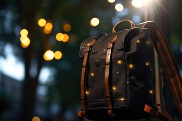 Camping Backpack Straps: Zoom in on the details of backpack straps. - obrazy, fototapety, plakaty