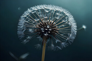 A monochromatic close-up of a dandelion seed, highlighting its intricate texture and form in exquisite detail
