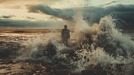 person in the sea waves - obrazy, fototapety, plakaty