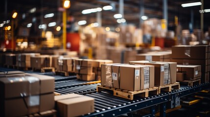 a conveyor belt with boxes on it 