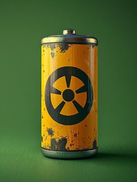 a battery with a nuclear sign on a green background 