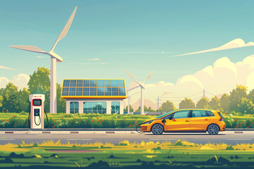 Electric Vehicle charger station solar panel and windmill 