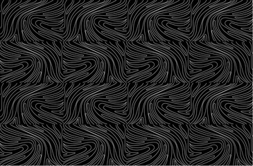 Fototapeta premium Seamless abstract pattern. Fantasy ornament of curved lines. White ornament on black background Flyer background design, advertising background, fabric, clothing.