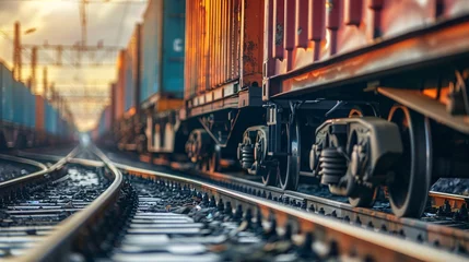 Foto op Plexiglas A freight train traveling down train tracks © Spyrydon