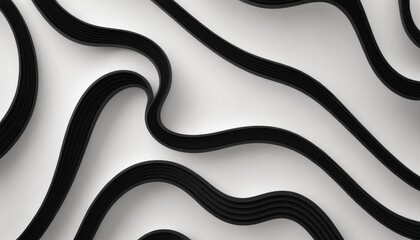 Black Wavy Lines Isolated on White Abstract Background Design