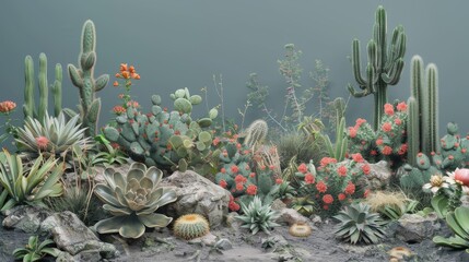 Cactus Extravaganza: Delighting in the Vivid Beauty and Arid Charm of a Vibrant Cactus Collection, Each Plant a Living Work of Art, Radiating Elegance and Grace in the Harsh Desert Environment