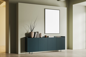 Fototapeta premium Modern home living room interior drawer and art decoration, mockup frame