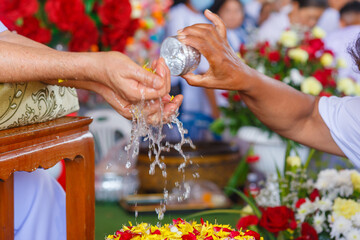 Thai New Year celebration, Rot Nam Dam Hua, Songkran Thai festival concept : Thai people celebrate...