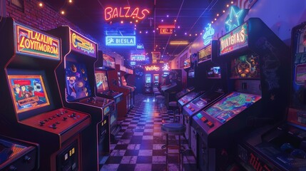 Retro virtual reality arcade classic games reimagined - obrazy, fototapety, plakaty