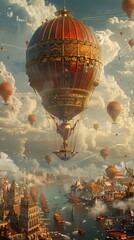 Steampunk airship regatta sky filled with competitors