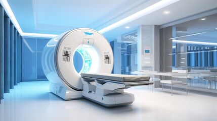 An MRI machine with a hospital room background 