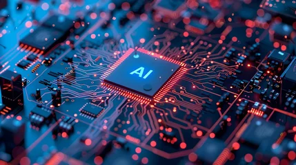 Deurstickers a state-of-the-art microchip engraved with the symbol of AI, symbolizing the forefront of artificial intelligence © Wajed