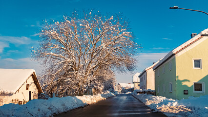 Winter wonderland view at Aholming, Deggendorf, Bavaria, Germany