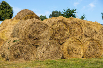 hay and straw bales in the end of summer
