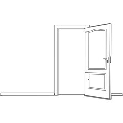 Continuous one single line drawing open doors isolated icon vector illustration concept