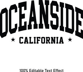 Fototapeta na wymiar Oceanside text effect vector. Editable college t-shirt design printable text effect vector