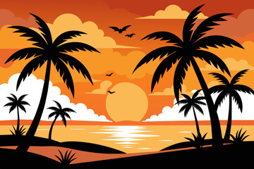 beach palms sea sunset vector design