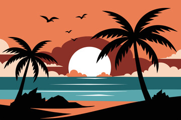 Fototapeta na wymiar beach palms sea sunset vector design