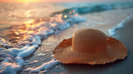 Coastal Elegance In Summer With Hat By The Shimmering Sea