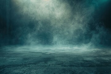Empty space of Studio dark room concrete floor grunge texture background with spot lighting and fog or mist in background - generative ai - obrazy, fototapety, plakaty