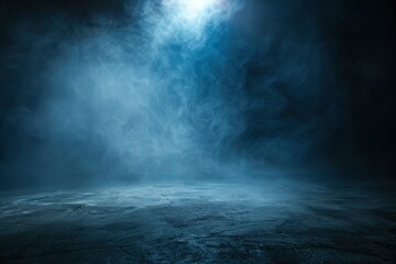 Empty space of Studio dark room concrete floor grunge texture background with spot lighting and fog or mist in background - generative ai - obrazy, fototapety, plakaty