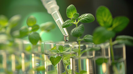 closeup of in-lab growing plants in test tubes, GMO, crispr, genetically modified plants and vegetables - obrazy, fototapety, plakaty