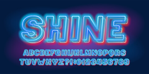 Shine alphabet font. Colorful neon color letters and numbers. Stock vector typescript for your design.