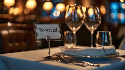 Reserved table in a luxury restaurant. Romantic dinner for two in a restaurant