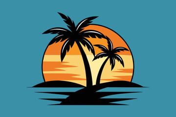 Fototapeta na wymiar beach palms sea sunset 