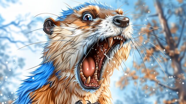   A painting of a yawning groundhog with its mouth widely open