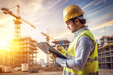 Engineer man working or checking at construction building site