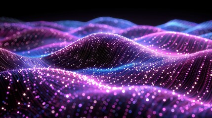   a wave of purple and blue dots against a black background