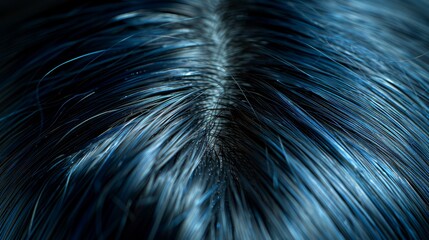   A tight shot of a single, blue feather with a softly blurred background of its adjacent feathers