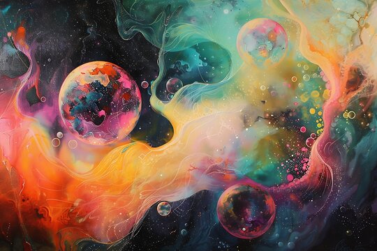 : A dreamlike canvas of fluid, abstract orbs, connected through a harmonious dance of colors and shapes, creating an ethereal connection.