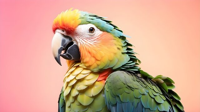 a picture of a parrot with shades on a gentle pastel background.