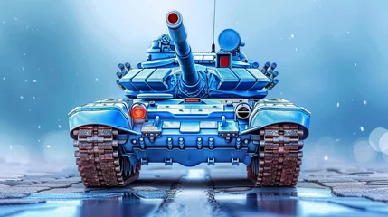 Deurstickers   A blue tank depicted with a red light atop its head and another at the tank's uppermost point © Jevjenijs