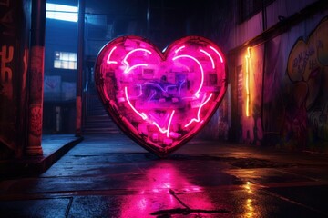 Alluring Neon heart shaped. Holiday shape bright. Generate Ai