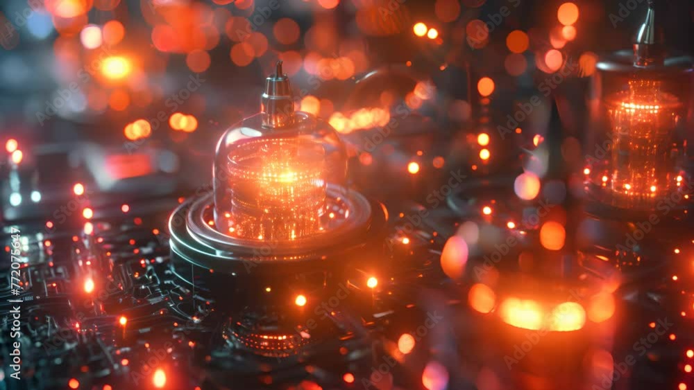 Poster technology concept. quantum computing cores aglow