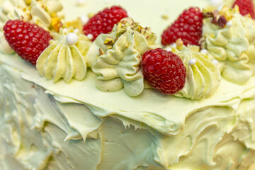 Homemade cream and berry cake. Layer cream cake