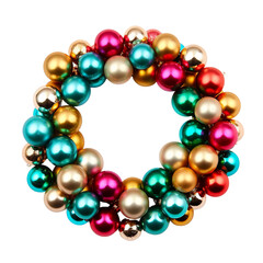 Wreath of multi-colored Christmas balls isolated on transparent background