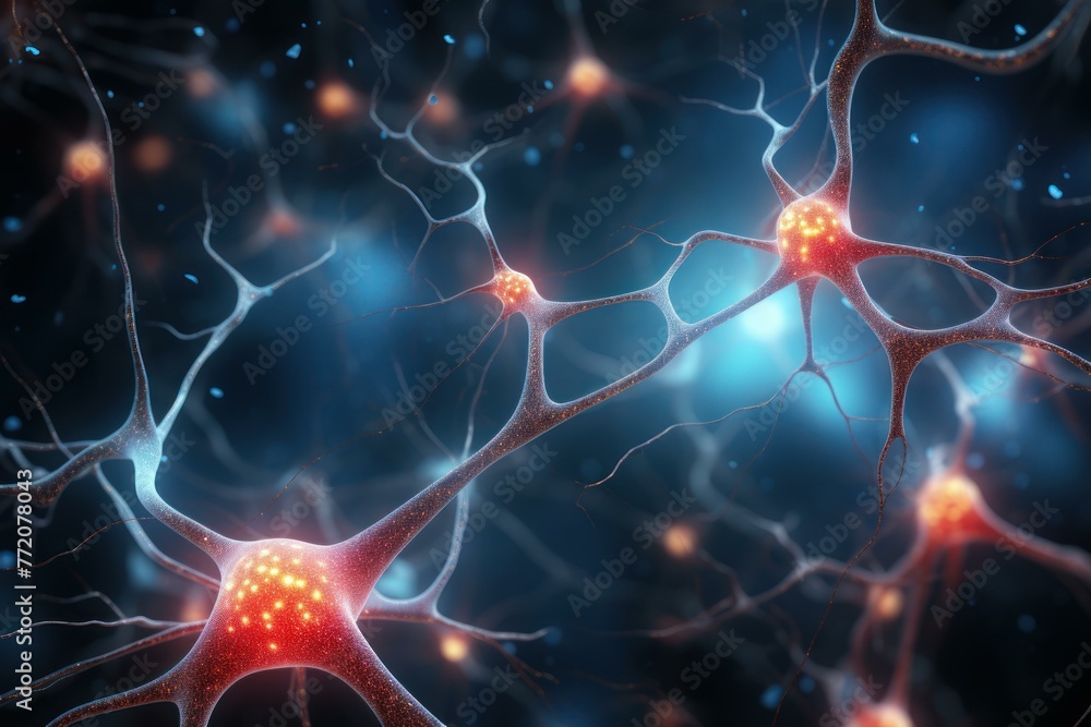 Poster multiplex neuronal connection. care science brain. generate ai